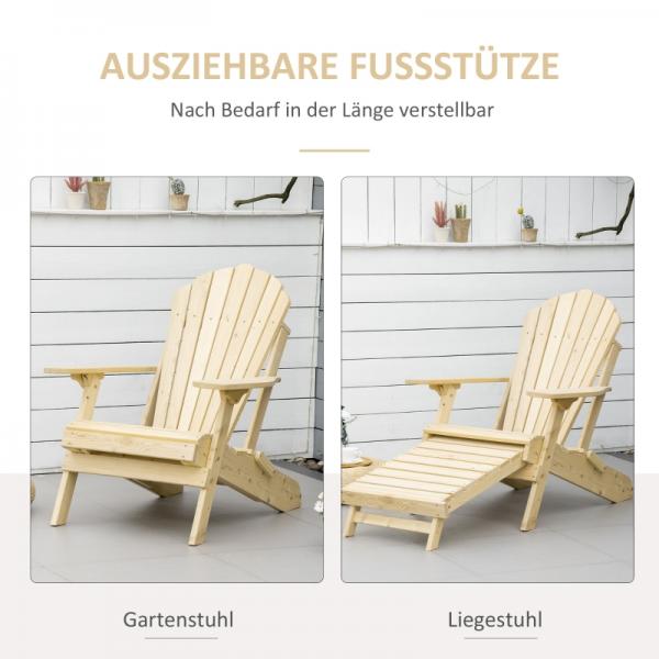 Adirondack-Gartenstuhl mit Fußstütze klappbar Gartenliege Outdoor Gartenmöbel Kiefernholz Natur - Palo24