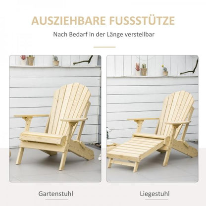 Adirondack-Gartenstuhl mit Fußstütze klappbar Gartenliege Outdoor Gartenmöbel Kiefernholz Natur - Palo24