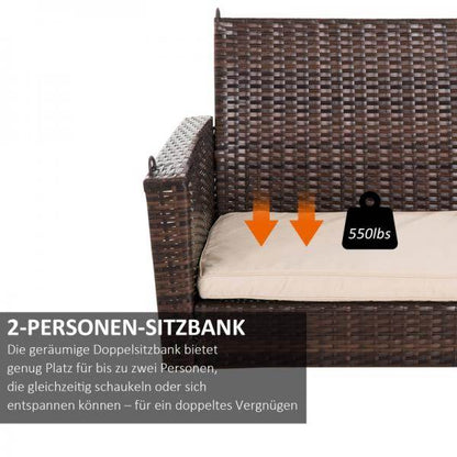Hängebank 2-Sitzer Rattan Gartenschaukel mit Sitzkissen Hängeschaukel Schaukelbank Braun - Palo24