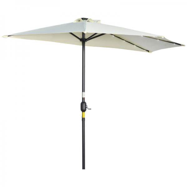 Sonnenschirm, Terrassenschirm, halbrund, mit Solarpaneel, 20 LEDs, Handkurbel, beige, 2,70 x 1,35 x 2,40 m - Palo24