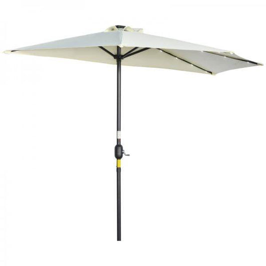 Sonnenschirm, Terrassenschirm, halbrund, mit Solarpaneel, 20 LEDs, Handkurbel, beige, 2,70 x 1,35 x 2,40 m - Palo24