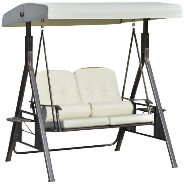 2-Sitzer Hollywoodschaukel Gartenschaukel mit Sonnendach Kissen Metall Polyester Beige - Palo24