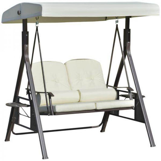 2-Sitzer Hollywoodschaukel Gartenschaukel mit Sonnendach Kissen Metall Polyester Beige - Palo24
