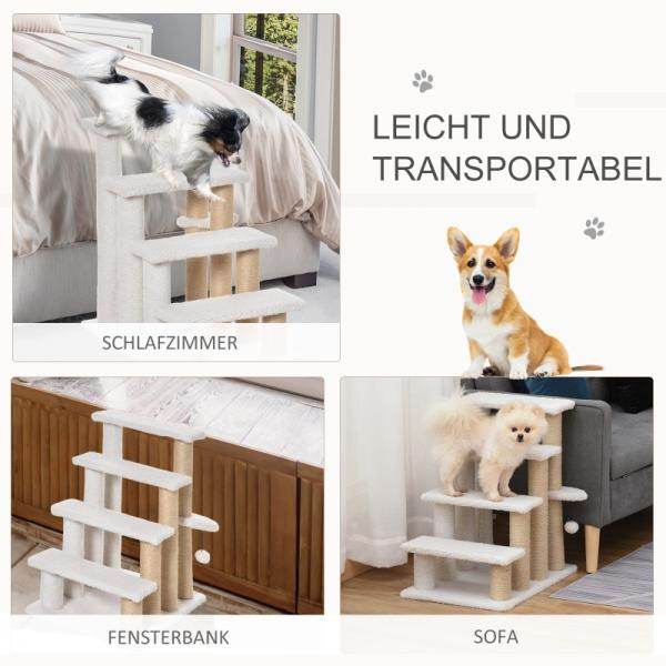 Haustiertreppe Ball 4-stufige Katzentreppe Hundetreppe Tiertreppe Jute Weiss - Palo24