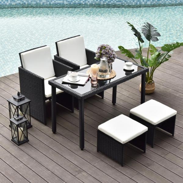 5-teilige Polyrattan Sitzgruppe Essgruppe Gartenset Garnitur mit Kissen Schwarz - Palo24
