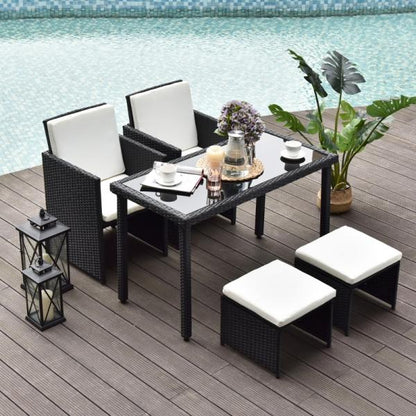 5-teilige Polyrattan Sitzgruppe Essgruppe Gartenset Garnitur mit Kissen Schwarz - Palo24