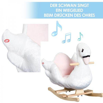 Schaukelpferd Baby Schaukeltier Schwan mit Musik Spielzeug Plüsch Rosa+Weiss - Palo24