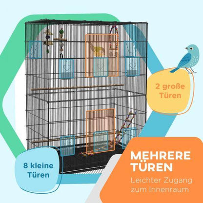 Vogelkäfig inklusive Sitzstangen, Vogelspielzeug, herausnehmbare Bodenwanne, Schwarz - Palo24