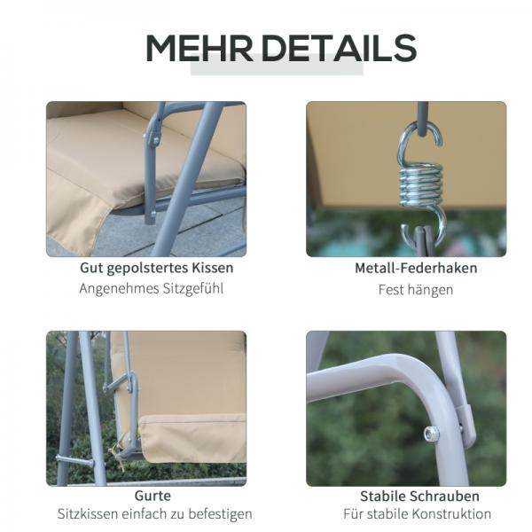 Hollywoodschaukel Gartenschaukel mit Sonnendach 2-Sitzer Beige - Palo24