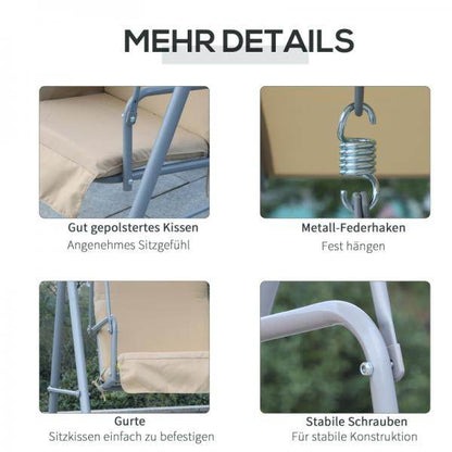 Hollywoodschaukel Gartenschaukel mit Sonnendach 2-Sitzer Beige - Palo24