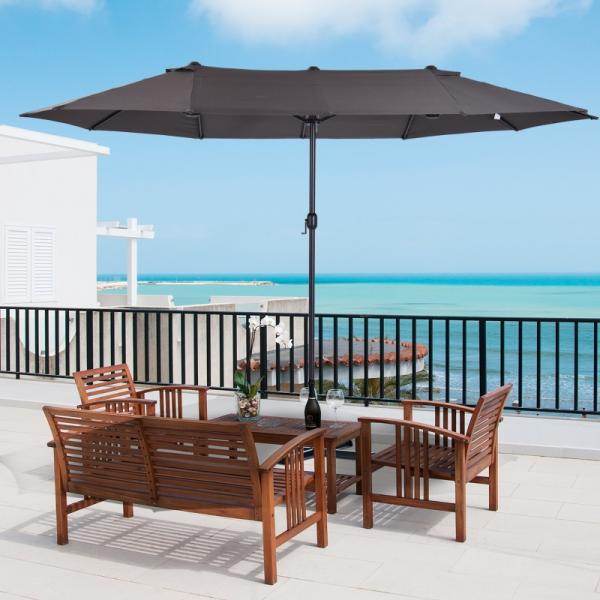 Sonnenschirm Doppelsonnenschirm Terrassenschirm mit Handkurbel Grau Oval - Palo24
