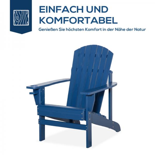 Adirondack-Gartenstuhl mit Becherhalter Gartenliege Balkonstuhl Massivholz Blau - Palo24