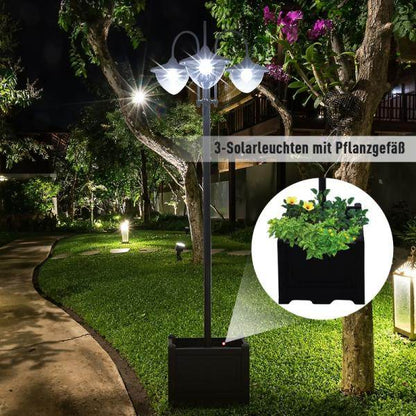 Solarleuchte Gartenlicht 3-köpfige Lampe mit Blumentopf-Basis Wasserdicht Edelstahl 60 x 55 x 189 cm - Palo24