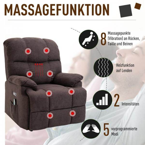 Massagesessel mit Wärmefunktion USB-Anschluss Braun - Palo24