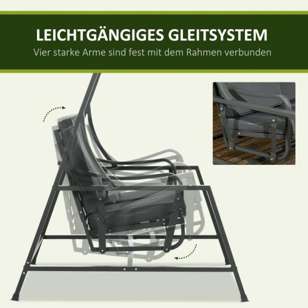 Hollywoodschaukel, neigbares Dach, Sitz- und Rückenkissen, Stahlrahmen, dunkelgrau - Palo24