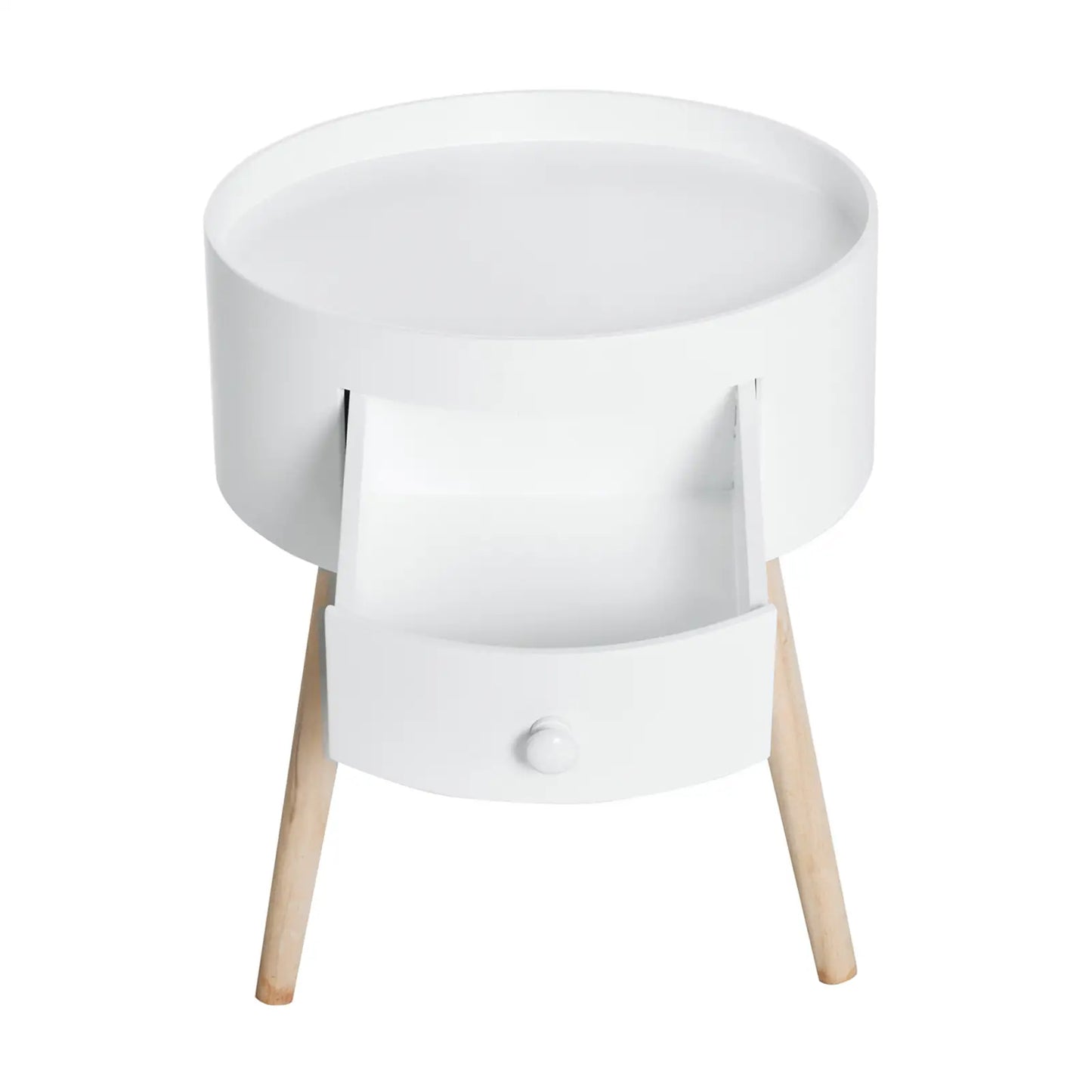 Couchtisch rund Beistelltisch mit Schublade Holz Weiss