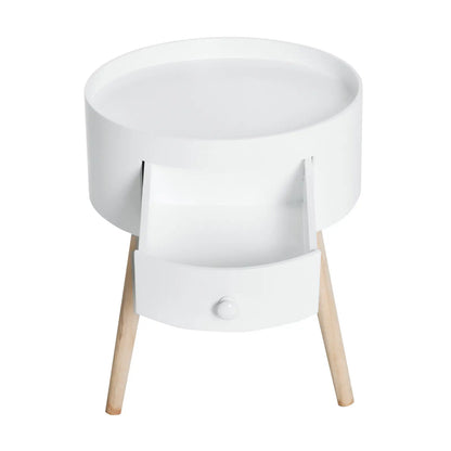 Couchtisch rund Beistelltisch mit Schublade Holz Weiss