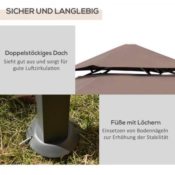 Grillpavillon Gartenzelt Grill Balkonpavillon Flammhemmendes Doppeldach Kaffeebraun+Schwarz - Palo24