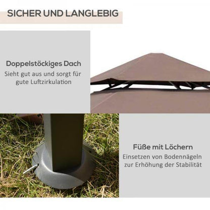 Grillpavillon Gartenzelt Grill Balkonpavillon Flammhemmendes Doppeldach Kaffeebraun+Schwarz - Palo24