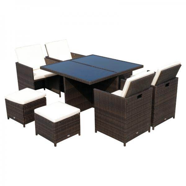 Polyrattan Sitzgruppe Essgruppe 21 tlg. mit Kissen Alu Braun - Palo24