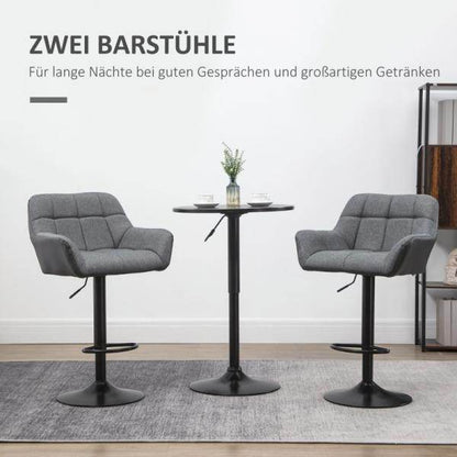 Barhocker 2er-Set Retro-Design höhenverstellbar Kunstleder Leinenoptik Grau + Schwarz - Palo24