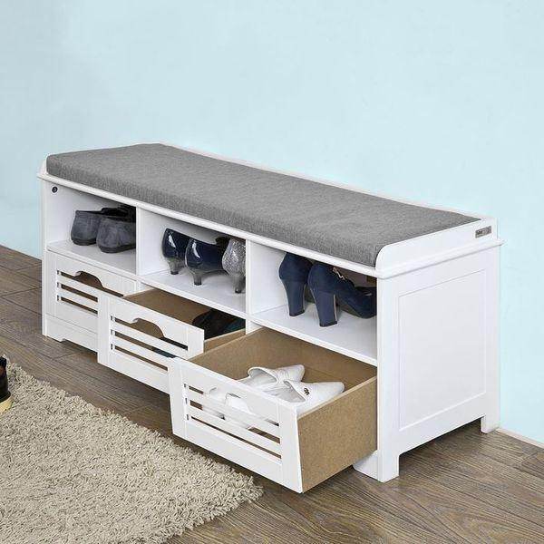 Schuhbank mit Sitzkissen | Schuhtruhe | Sitzkommode Weiss - Palo24