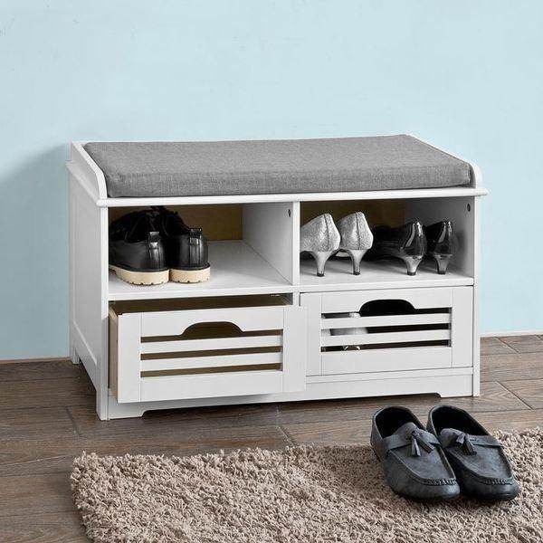 Schuhbank mit Sitzkissen | Schuhtruhe | Sitzkommode Weiss - Palo24