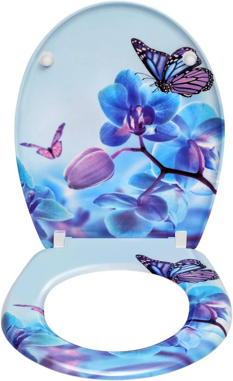 Duroplast Toilettensitz mit Absenkautomatik Blau Phalaenopsid - Palo24