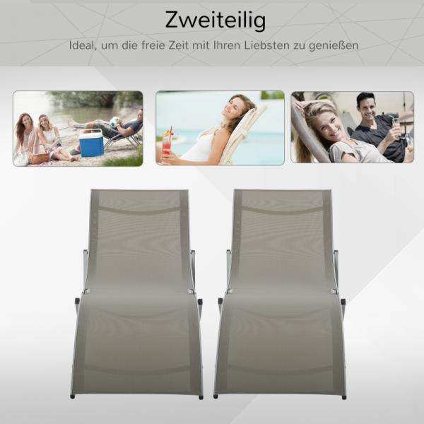 2er Set Gartenliege Sonnenliege Stoffliege Relaxliege ergonomisch Alu Texteline Hellgrau - Palo24