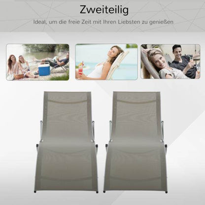 2er Set Gartenliege Sonnenliege Stoffliege Relaxliege ergonomisch Alu Texteline Hellgrau - Palo24