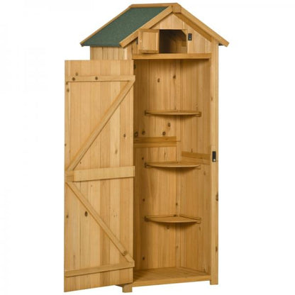 Gartenschrank Gerätehaus Geräteschuppen mit Fachböden Asphaltdach Fenster Holz Gelb+Grün - Palo24