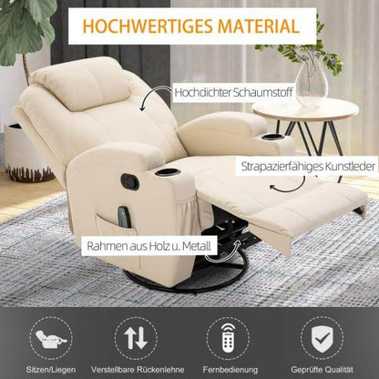 Massagesessel Elektrisch 5 Massage-Modi Liegefunktion Schaumstoff Cremeweiss - Palo24