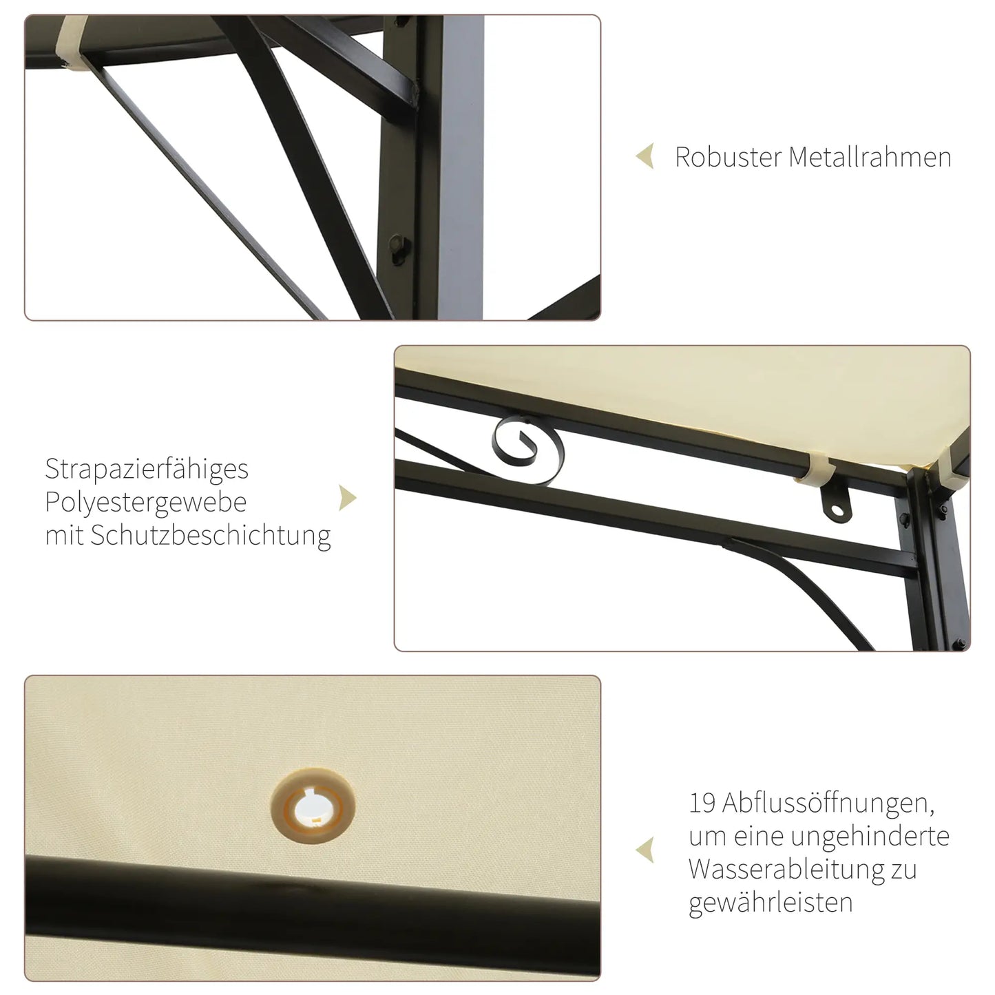Auvent pavillon de jardin avec toit latéral rabattable crème + noir 3x2,5 m