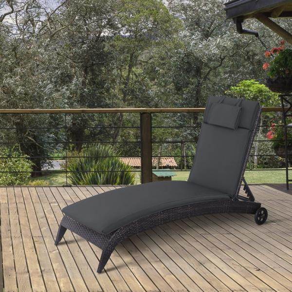 Liegenauflage Liegenpolster Gartenliege mit Kopfkissen abnehmbar Bezug Grau 198 x 53 x 5 cm - Palo24