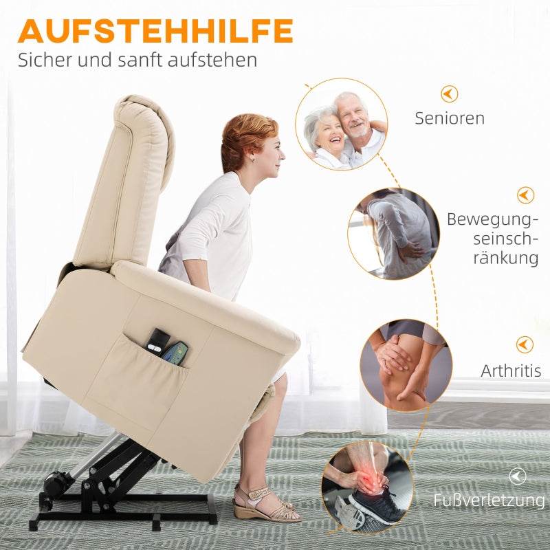 Massagestuhl mit Aufstehhilfe, 8 Vibrationspunkte, Heizfunktion, Fußstütze, Creme - Palo24