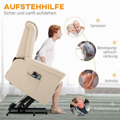 Massagestuhl mit Aufstehhilfe, 8 Vibrationspunkte, Heizfunktion, Fußstütze, Creme - Palo24