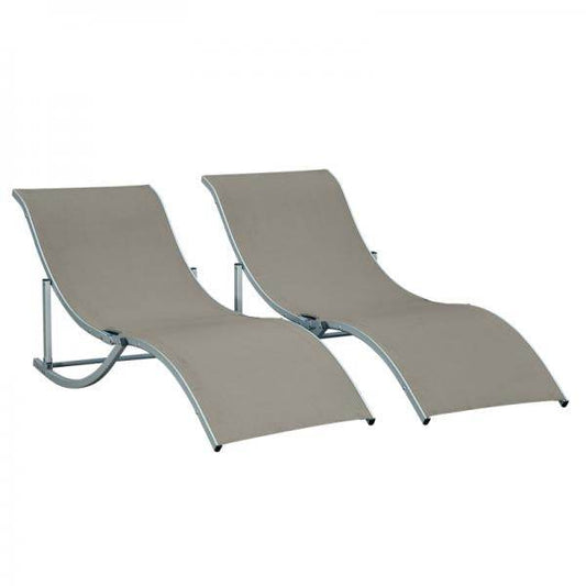 2er Set Gartenliege Sonnenliege Stoffliege Relaxliege ergonomisch Alu Texteline Hellgrau - Palo24