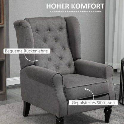 Einzelsessel Relaxsessel Ohrensessel Einzelstuhl Akzentsessel mit Tufting Holzfüße Polyester Dunkelgrau 74 x 86 x 102 cm - Palo24