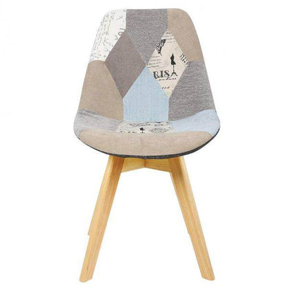 Esszimmerstuhl Holz & Leinen Lisa grau-khaki Patchwork - Palo24