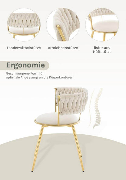 Esszimmerstuhl, Küchenstuhl mit gewebter Rückenlehne, Samt, Metallbeinen,Beige - Palo24
