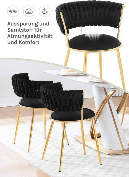2er Set Esszimmerstuhl, Küchenstuhl Samt, Metallbeinen Schwarz Gold - Palo24