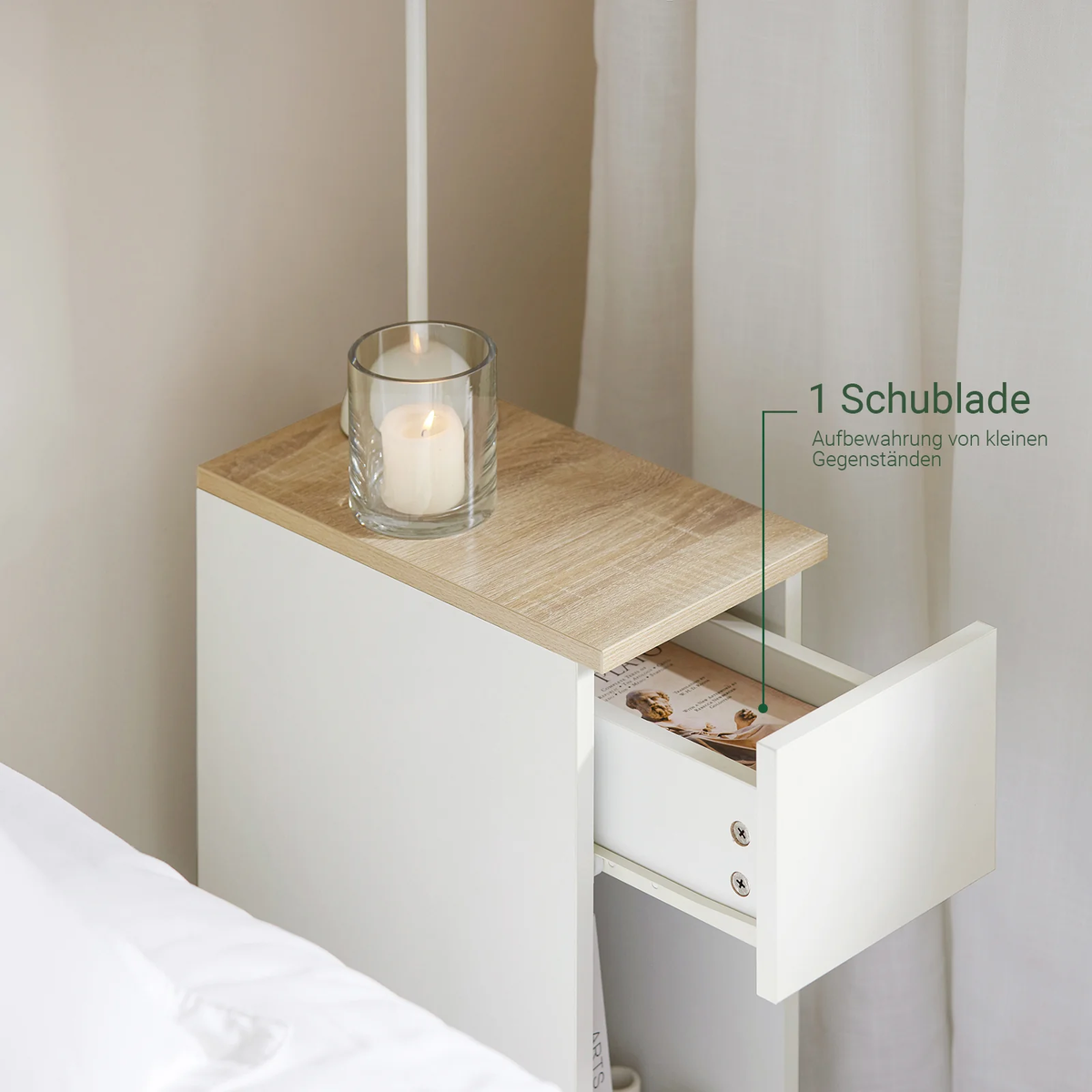 2x Nachttisch 2er Set mit Schublade | Sofatisch | Beistelltisch | Weiß | FBT111-WN - Palo24
