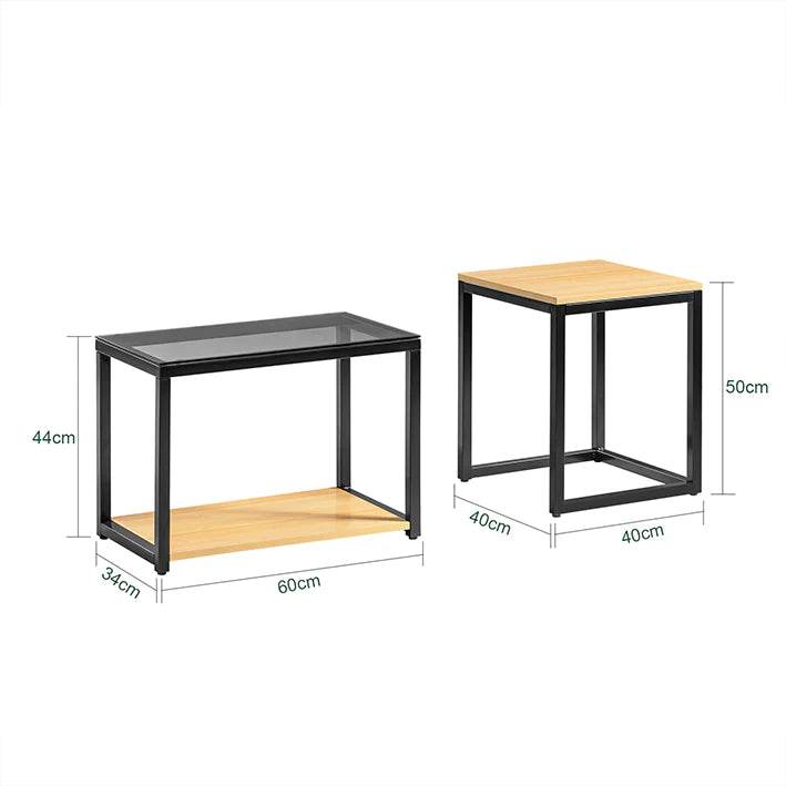 2-tlg. Satztisch Set | Couchtisch mit Glas | Beistelltisch Set - Palo24