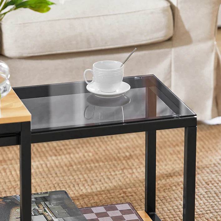 2-tlg. Satztisch Set | Couchtisch mit Glas | Beistelltisch Set - Palo24