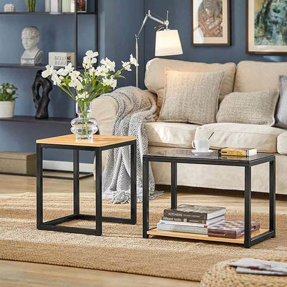 2-tlg. Satztisch Set | Couchtisch mit Glas | Beistelltisch Set - Palo24