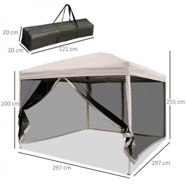 Faltpavillon Pavillon Faltzelt mit Seitenwänden inkl. Tragetasche, Stahl+Oxford, Beige, 3x3x2,55m - Palo24