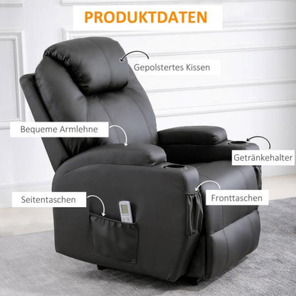 Massagesessel Elektrisch Massagefunktion Liegefunktion Schaumstoff Schwarz - Palo24