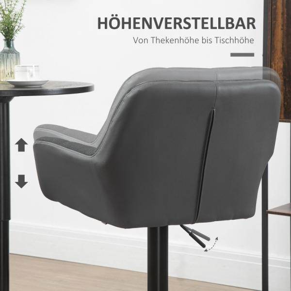 Barhocker 2er-Set Retro-Design höhenverstellbar Kunstleder Leinenoptik Grau + Schwarz - Palo24