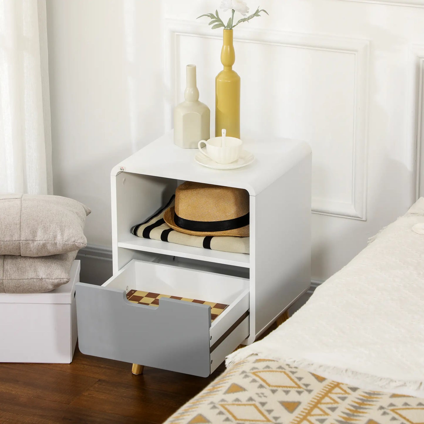 Comodino Comodino con cassetto Bianco
