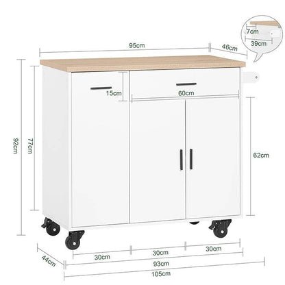 Design Küchenwagen mit Arbeitsplatte | Kücheninsel | Küchenschrank Sideboard Weiss - Palo24
